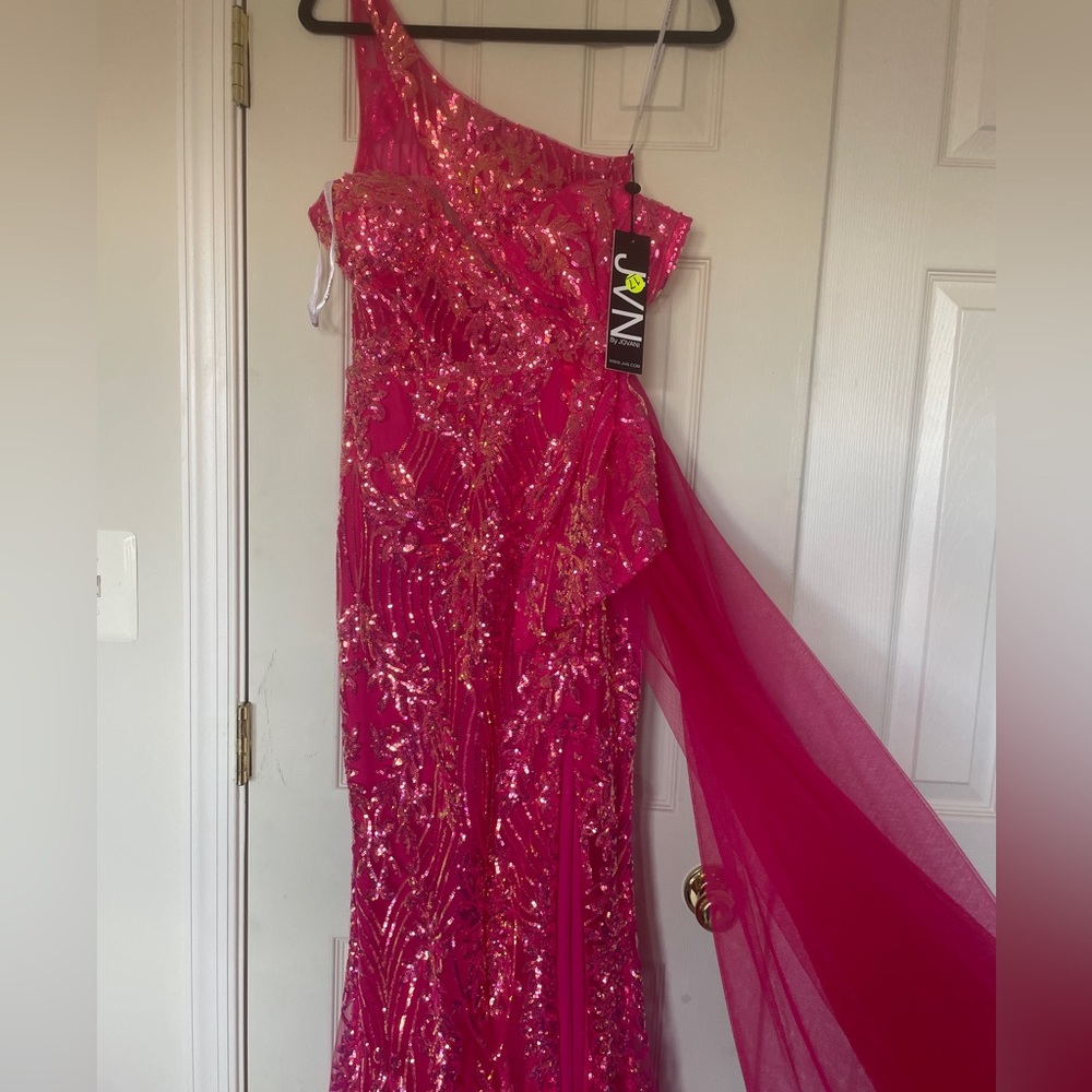 NWT Jovani Pink Sequin One-Shoulder Dress Size 2